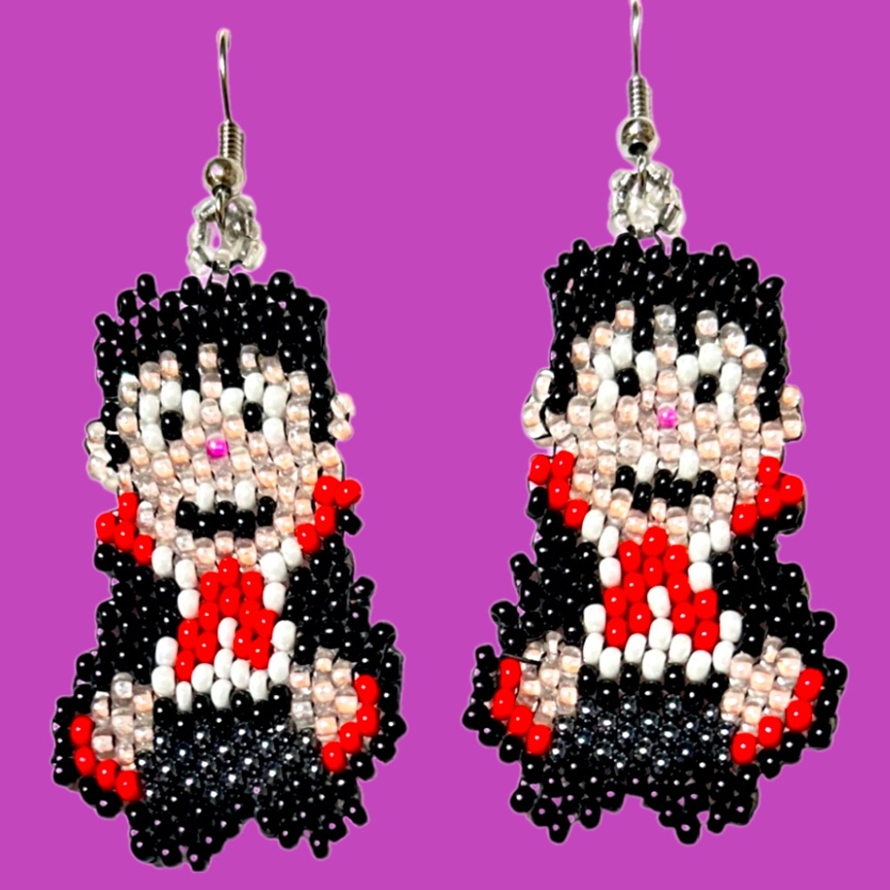 Handmade Dracula Halloween Earrings Gothic Vampire Glass Seed Bead Jewelry